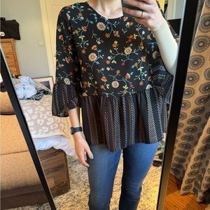 Chenault black floral flute sleeve top